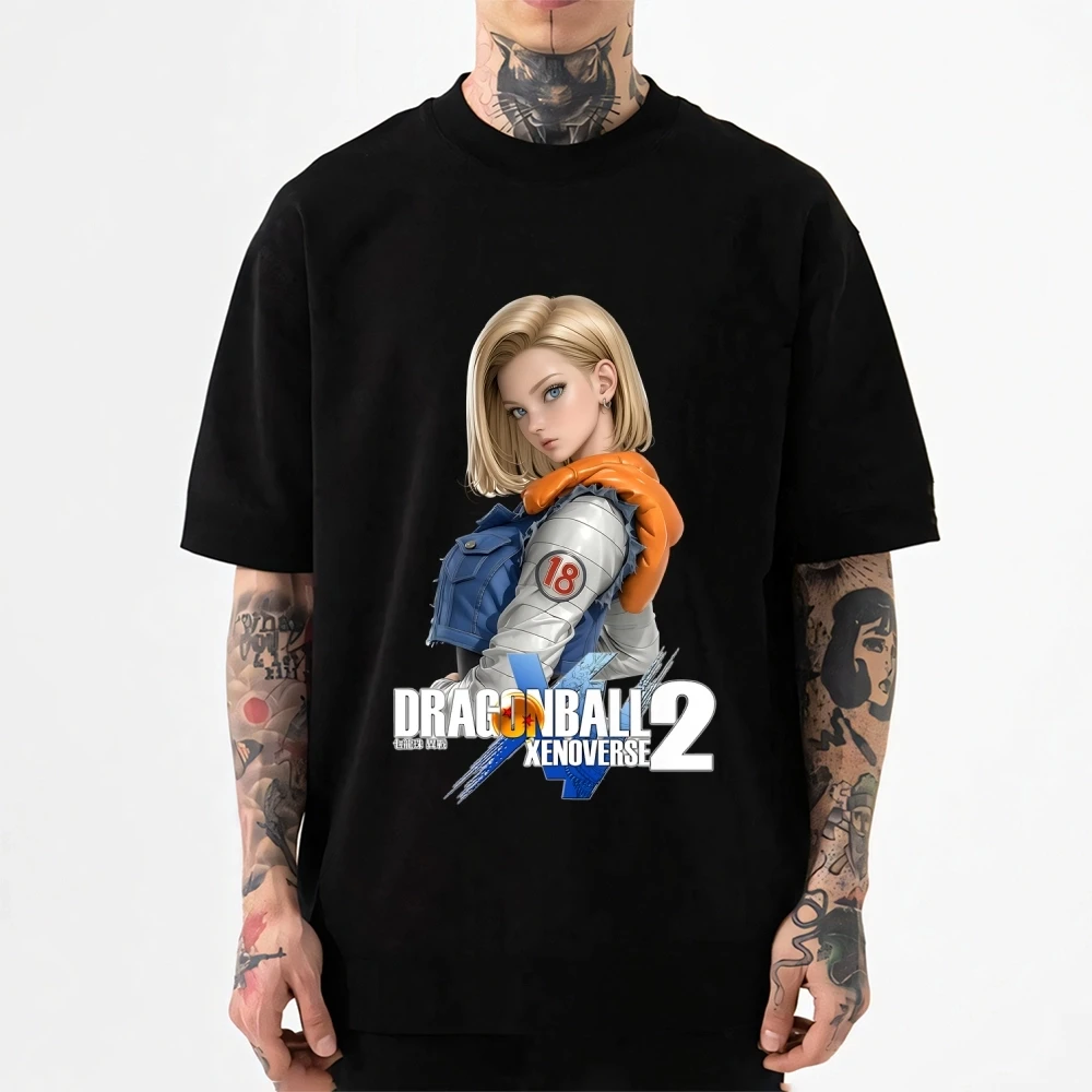 2026 Neues Dragon Ball Android 18 T-Shirt im japanischen Stil mit klassischem Aufdruck, Kurzarm-T-Shirt für Herren und Damen, Herren-Oberteile