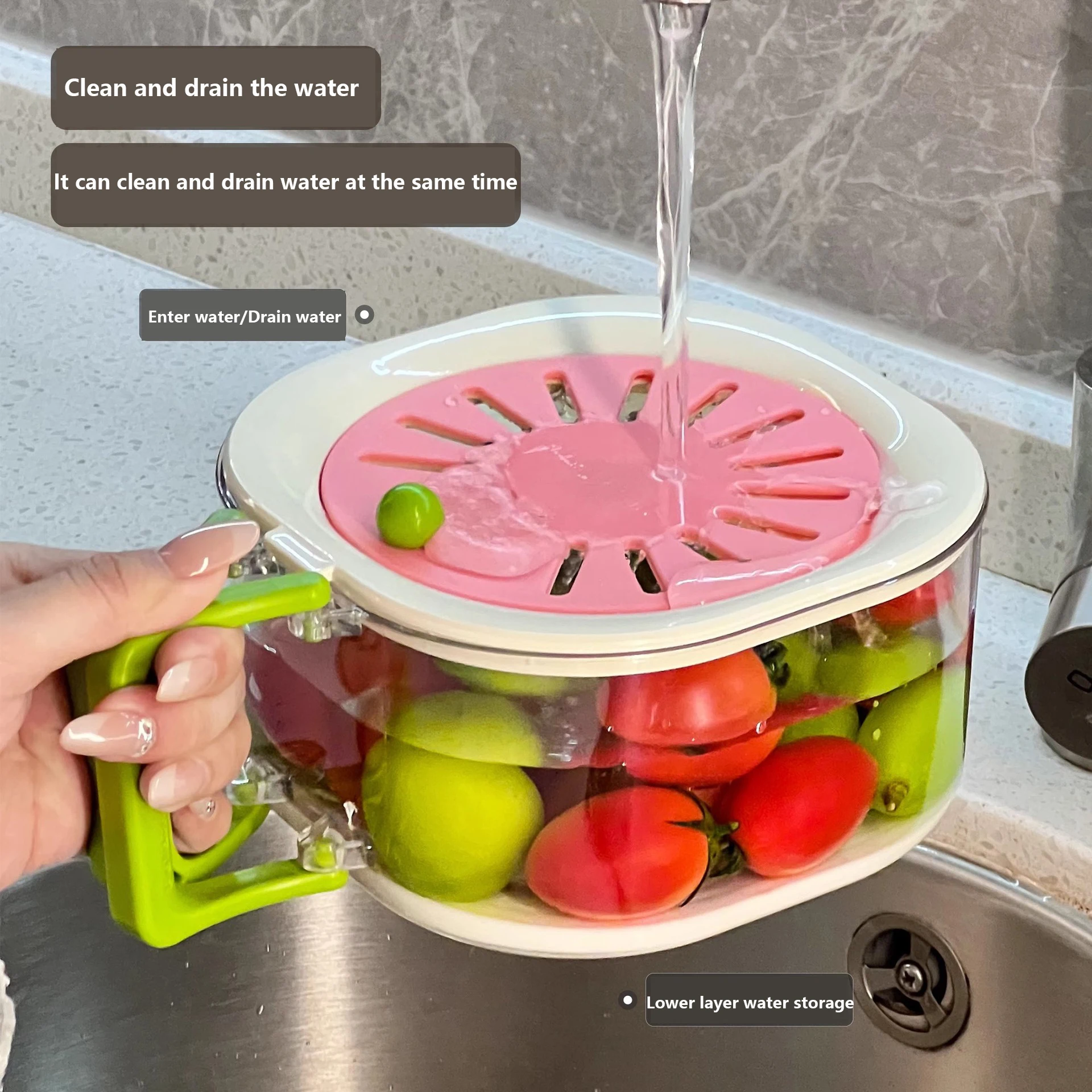 

Dopamine draining basket for washing fruits, double-layer multi-functional food-grade fruit basket