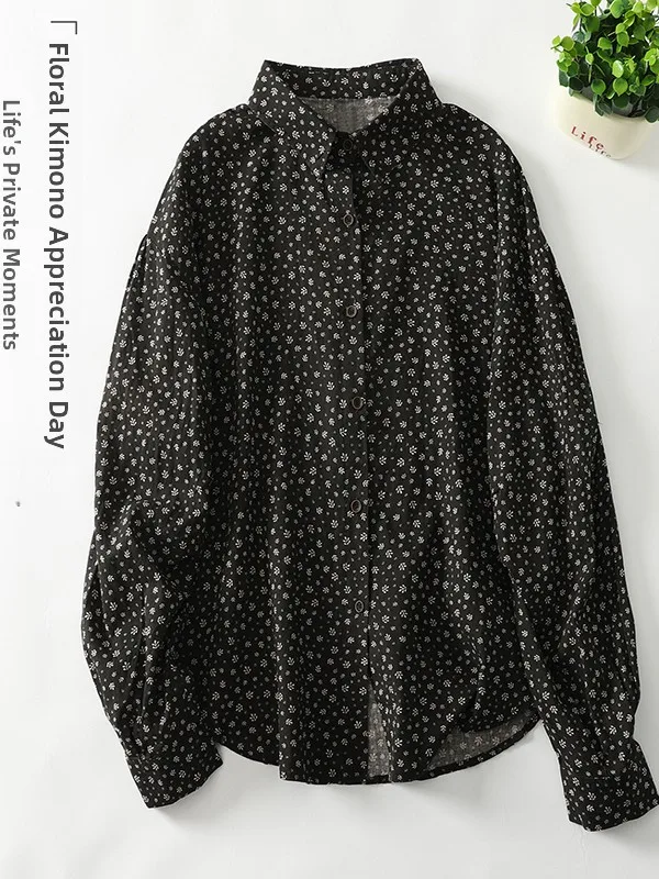 Retro Floral algodón Casual suelto largo Sve mujer irt talla grande Faionable otoño 2025 para pera cuerpo recto pes