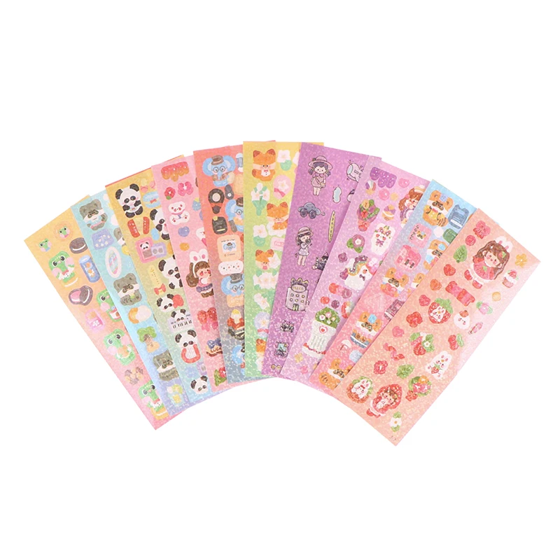 10Pcs Kawaii Handbook Stickers Cartoon Collage Laser Sticker DIY Decorative Material Scrapbooking Stationery School Supplies