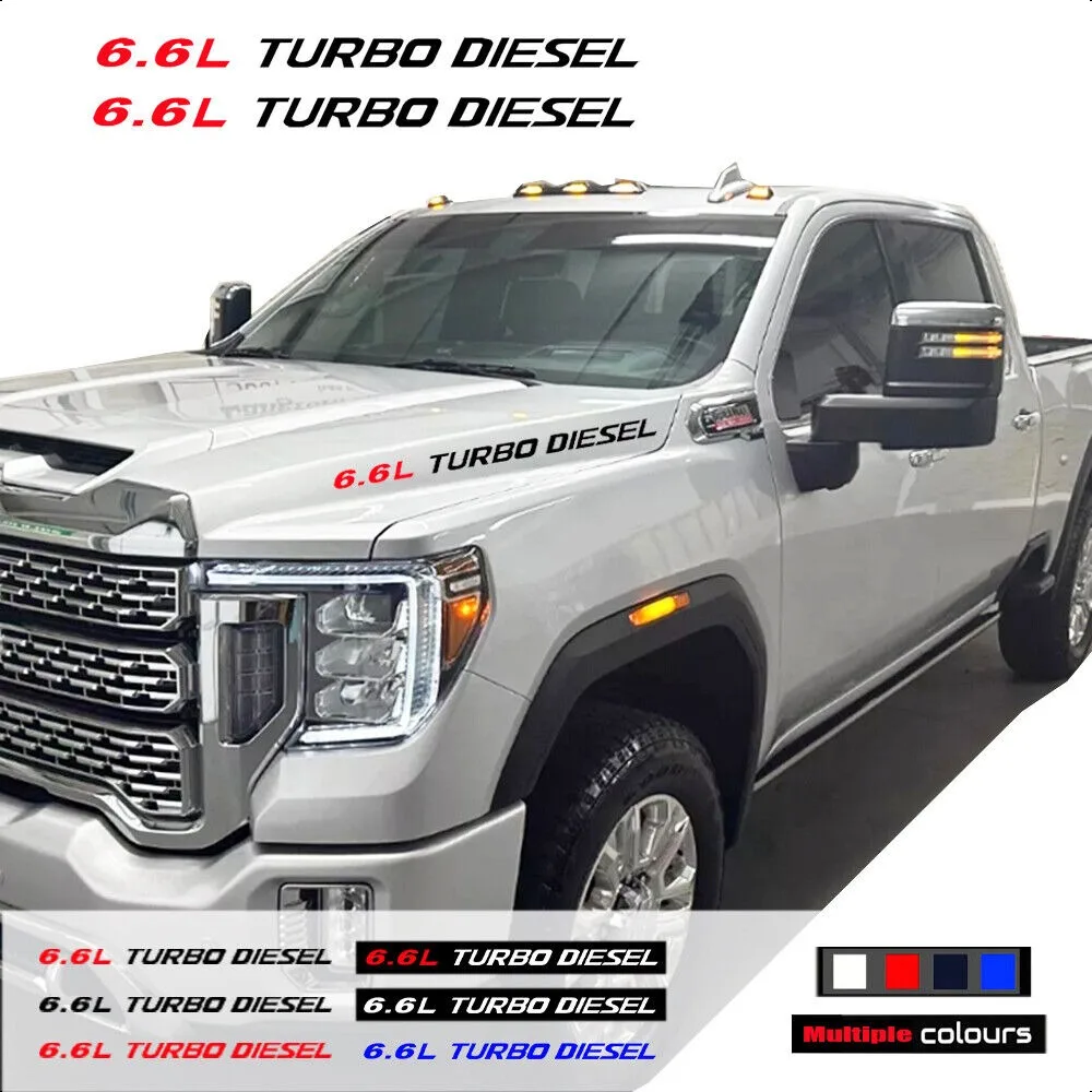 6.6L Turbo Diesel For Chevy Silverado GMC Sierra HD Duramax Auto Hood Side Sport Decals Stickers Graphics 2pcs