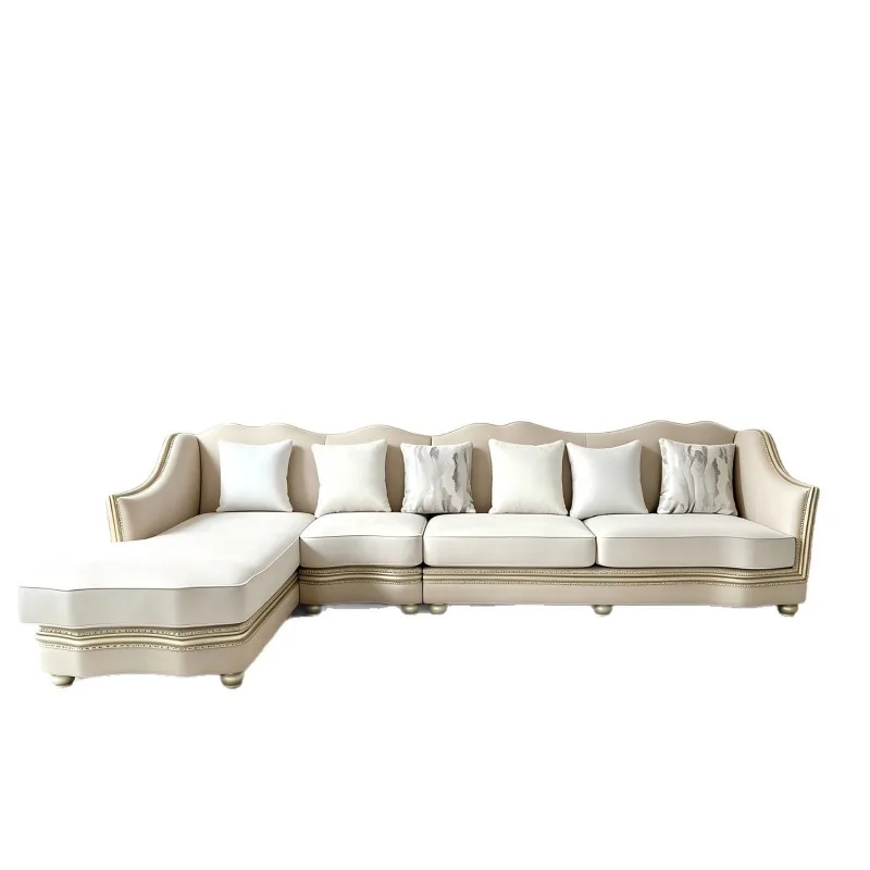 Light Luxury Corner Sofa 7-shaped L-shaped Concubine Sofa Leather Cloth Combined with Champagne Jinmike Furniture Wholesale