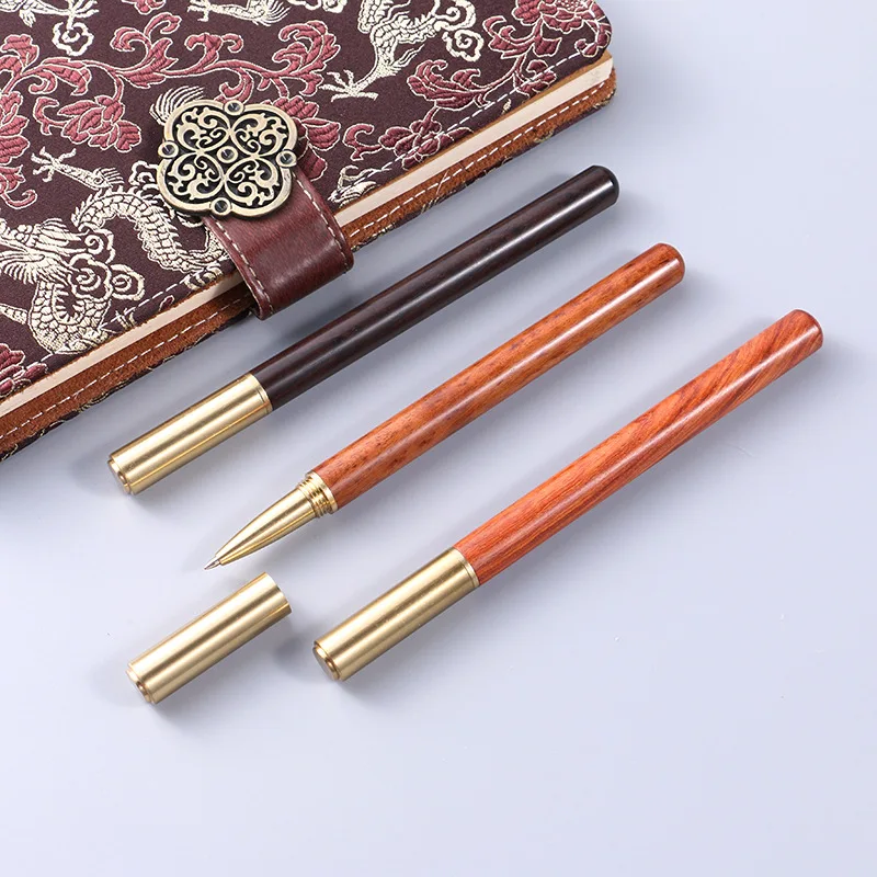 

Artisan Brass Red Gem Sign Pen - Elegant Black Sandalwood & Rosewood Ballpoint Pen for Home and Office, Ideal Advertising Gift