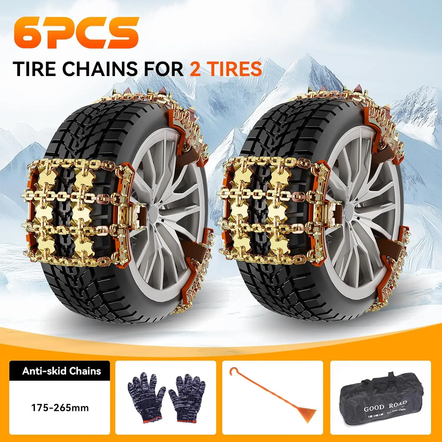 Snow Chains for Car SUV Pickup Trucks, Adjustable Portable Universal Emergency Anti Skid Snow Car Tire Chains for Tire Width