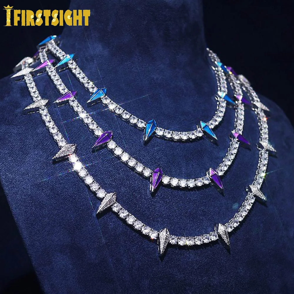 New Iced Out Bling Hip Hop Rivet Necklace AAA Zircon 5mm Tennis Chain Grow In Dark Fluorescence Necklaces Women Men Jewelry