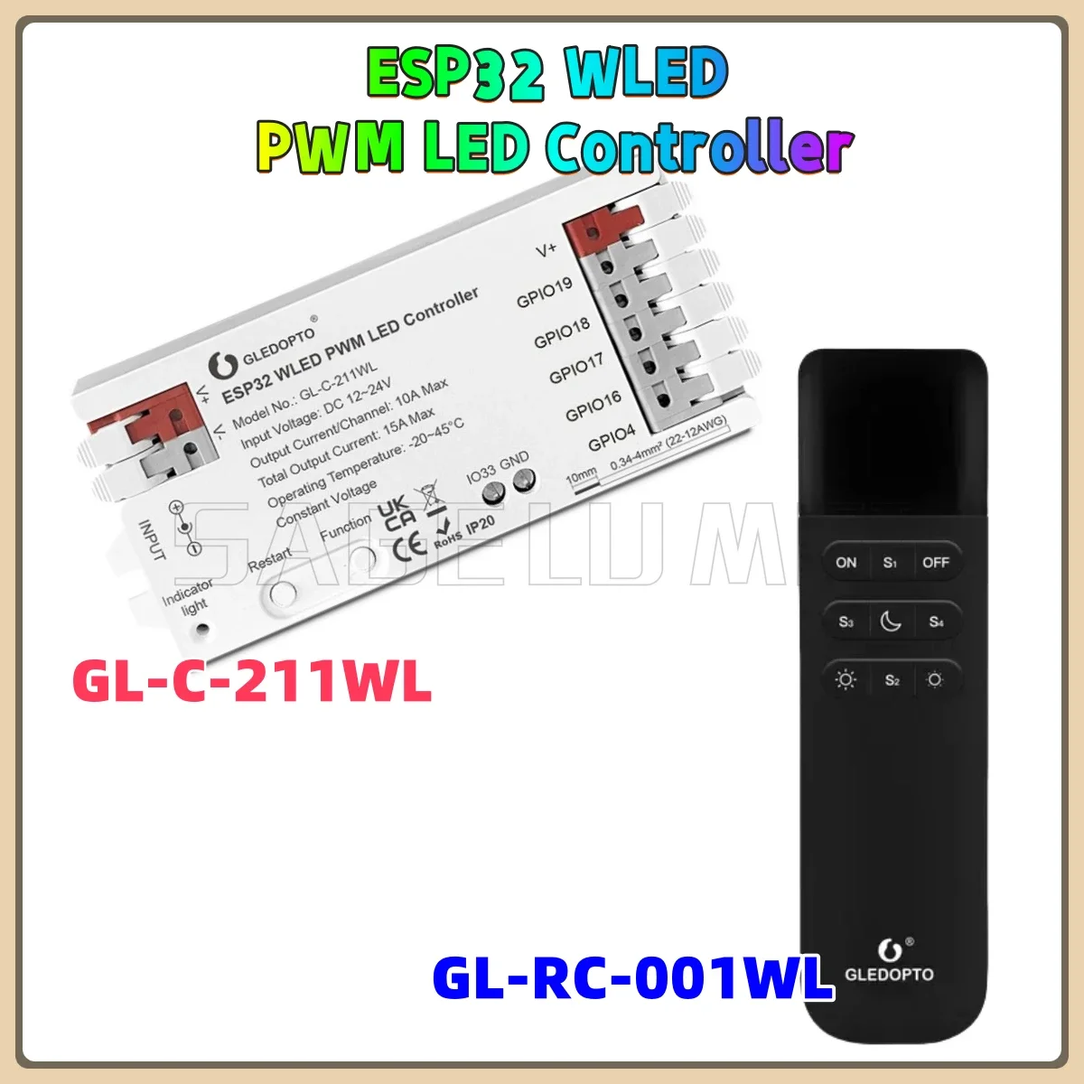 GLEDOPTO 5 In 1 GL-C-211WL/GL-RC-001WL Aplikasi WiFi DC12-24V untuk RGBCCT RGBW RGB WWCW CCT Dimmer ESP32 PWM WLED Pengendali LED