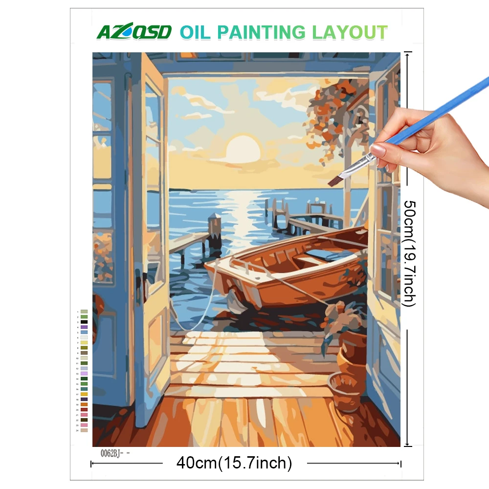 AZQSD Picture Oil Painting By Numbers Seaside Landscape 40x50cm Diy HandPainted Acrylic Coloring On Canvas Scenery Home Decor