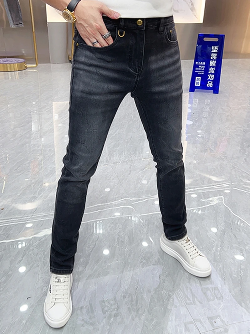 

Trendy Men's Jeans High Elastic Slim Fit Long Pants Autumn 2025 Letter Print Casual Versatile Comfortable Youthful Sle