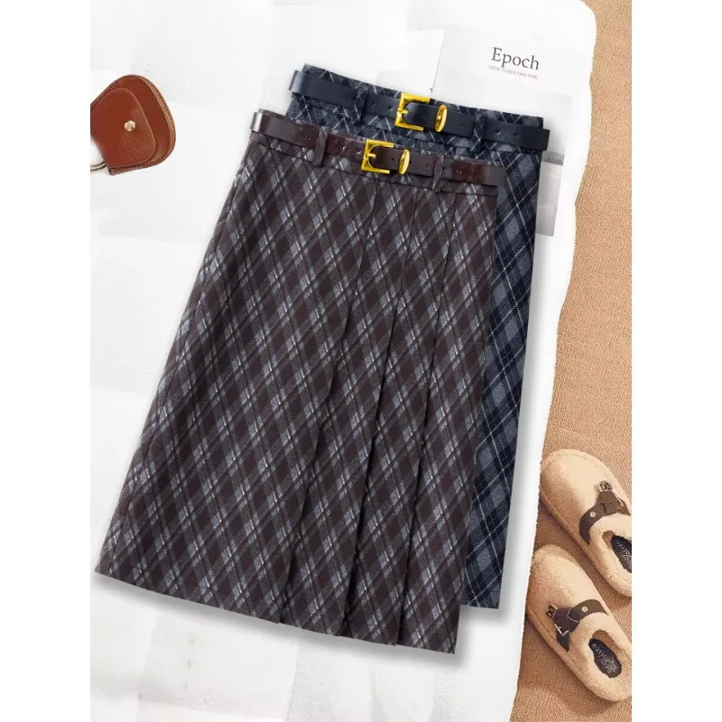 

Vintage Wool Plaid Skirt for Women, and Winter Season, Elegant Suit Pants, Petite Bodycon Skirt