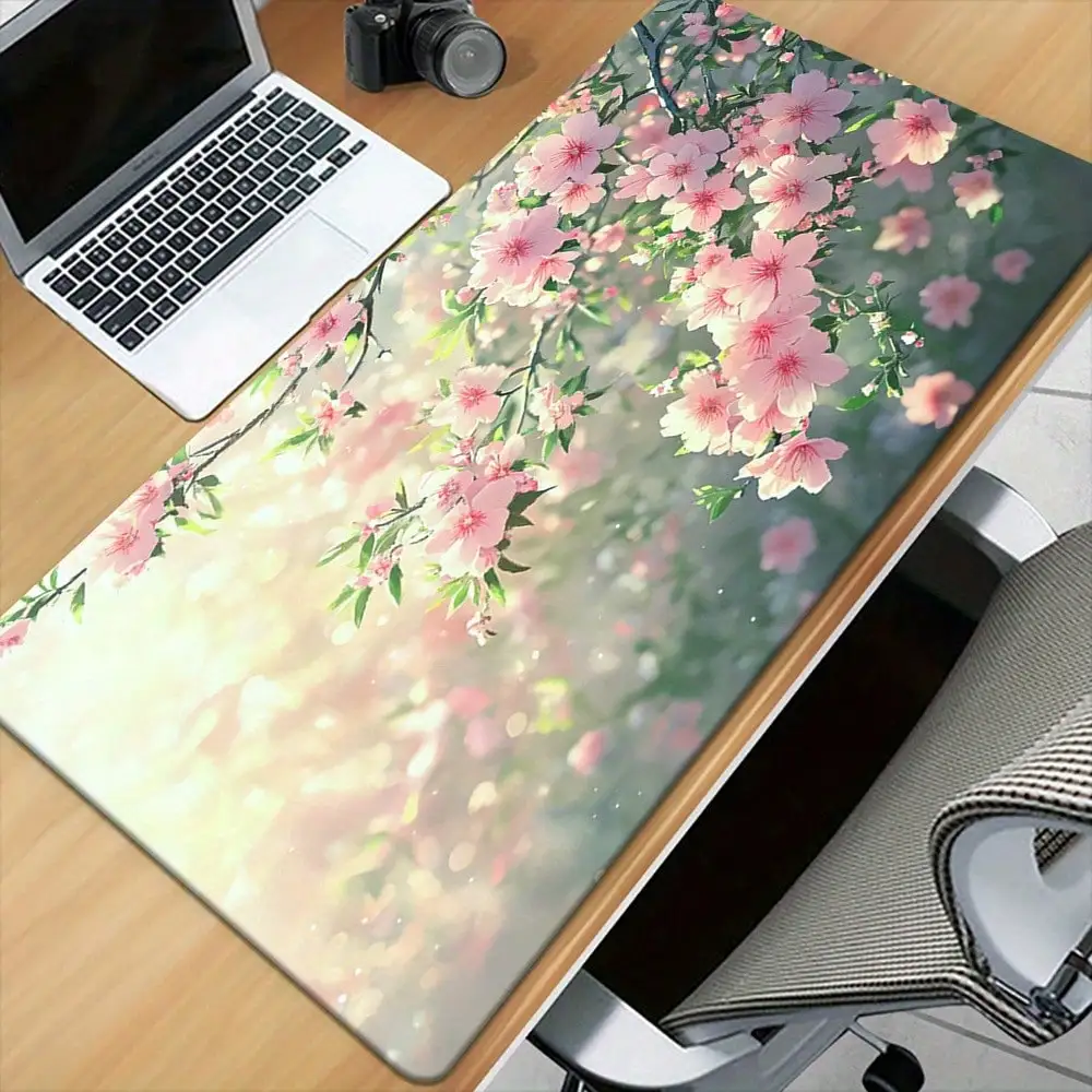 1pc XXL Pink Floral Mouse Pad, Waterproof Rubber Base, Non-Slip Desk Mat For Gaming & Office, Large Multi-Functional Printed Mousepad With Durable Surface