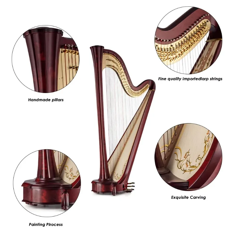 Classical Professional Pedal Harp Level Harps Premium 47 Strings Harp Sound Excellence High Quality for Artist Orchestra Players
