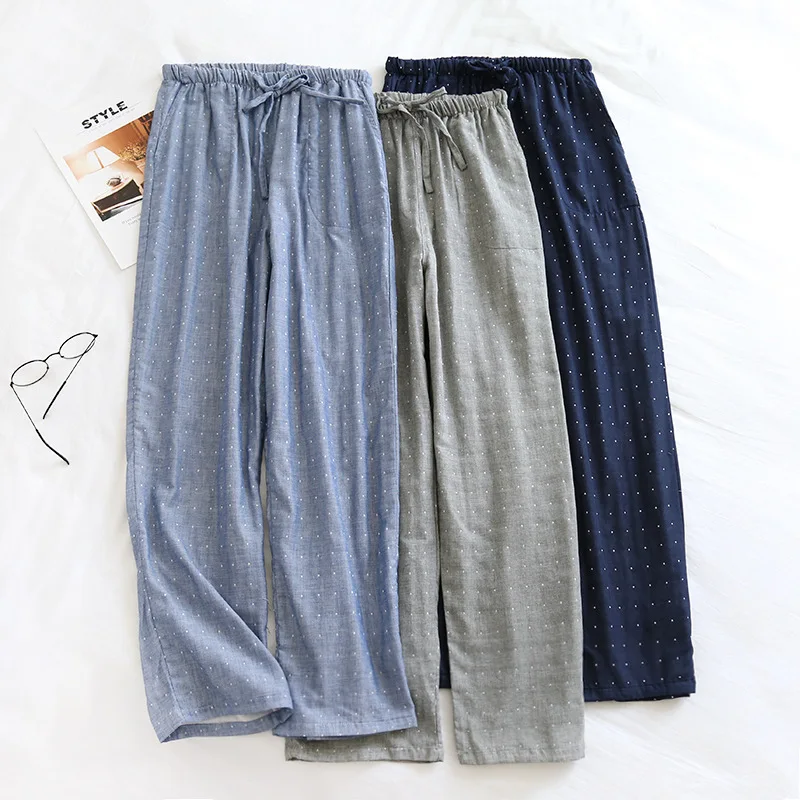 Spring Autumn Men Cotton Sleep Pants Male Soft Night Trousers Men Casual Polka Dot Home Pants Sleepwear Pajama Pants Men