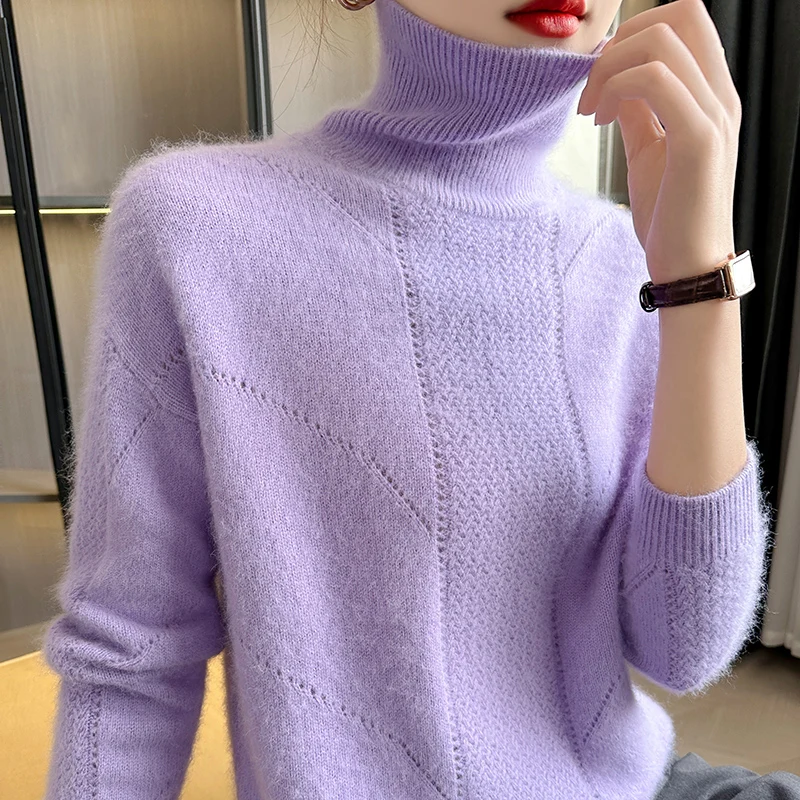 Women's Pullover Autumn/Winter 100% Cashmere Sweater Casual Thickened Knitwear Ladies Clothes Loose Blouse Turtleneck Tops