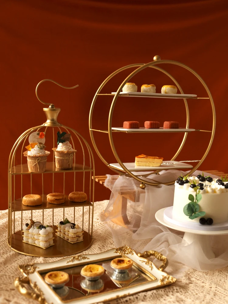 

Европейские золотые свадебные десертные украшения, стойка для закусок послеобеденного чая, металлическая витрина для хранения птиц в клетке