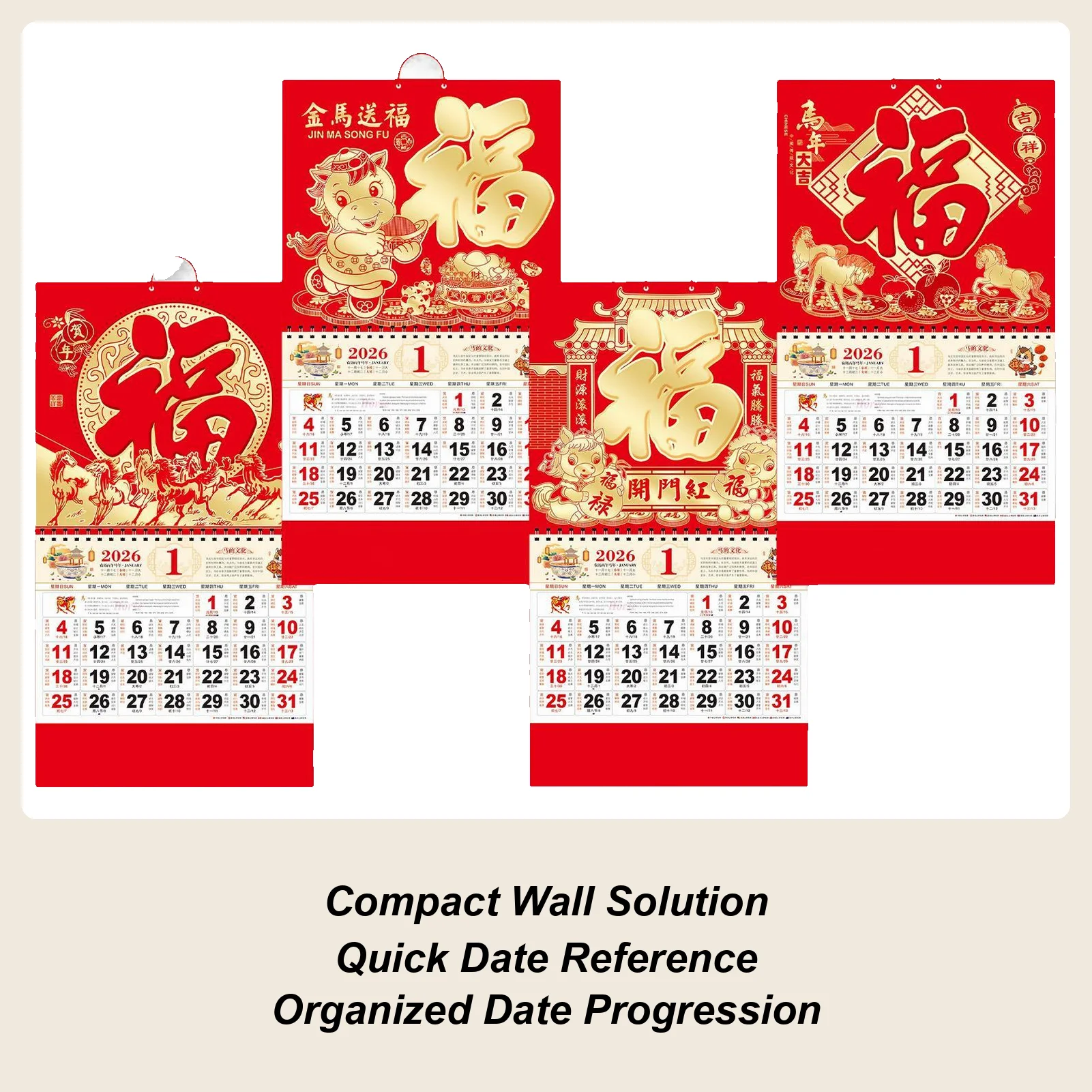 

2026 Chinese Horse New Year Calendar 12 Month Wall Calendar Schedule Management Planner Whole Year Wall Monthly Calendar