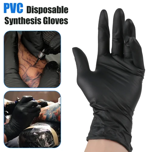 Imagen 2 del producto 100 Uds guantes de tatuaje tamaño L/M guante de seguridad de trabajo impermeable tatuaje negro guante especial Material de nitrilo accesorios de tatuaje herramientas