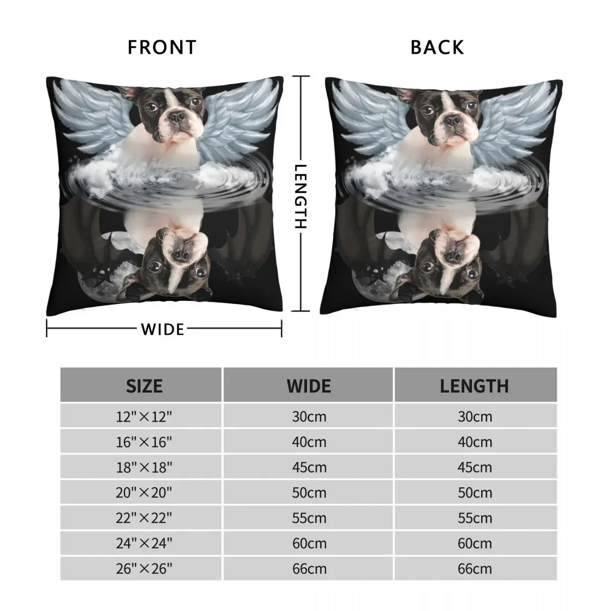 Angel Boston Terrier Shadow Square Pillowcase Polyester Linen Velvet Pattern Zip Decorative Pillow Case Home Cushion Cover