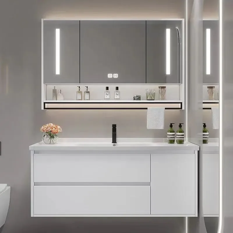 for Bathroom Cabinet Ceramic Integrated Basin Washbasin Combination Sink Vanity Unit Modern Wall Mounted Wash Basin Cabinet