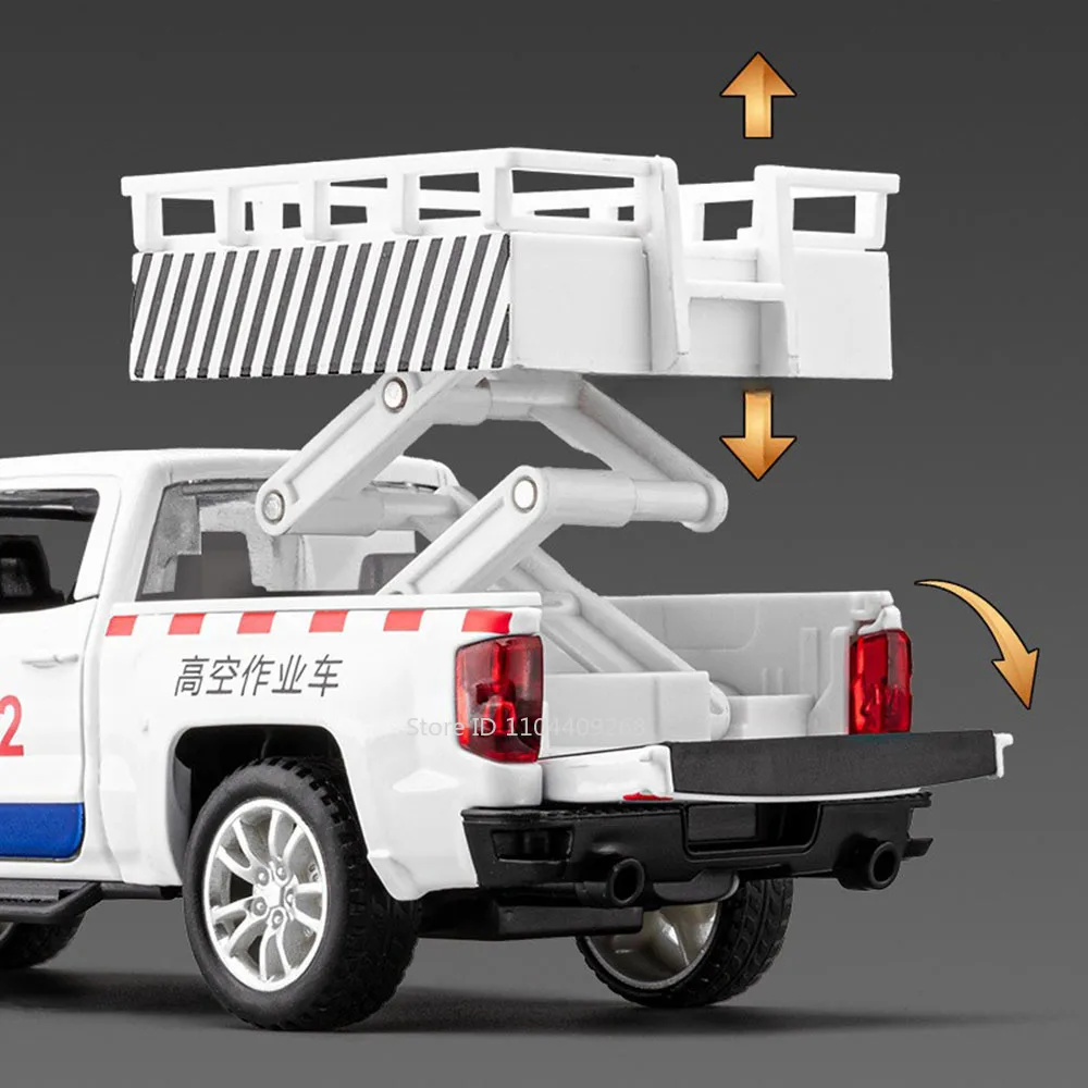 1:32 Luftarbeitslift LKW Camaro Modell Spielzeugauto Metalldruckguss Sound Licht Zurückziehen Fahrzeuge Jungen Spielzeug Modelle Ornamente Geschenke
