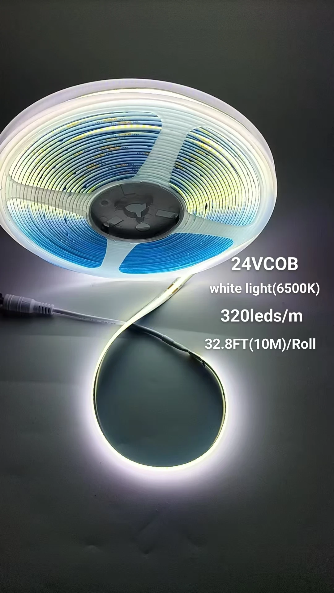 

1 рулон/2 рулона 32, 8 футов (10 м)/рулон, световая лента Cob с разъемом постоянного тока, 320 светодиодов/м, ширина 8 мм, холодный белый, 6500 К, супер яркий гибкий светодиод постоянного тока 24 В для офисных шкафов, проекты домашнего освещения своими ру