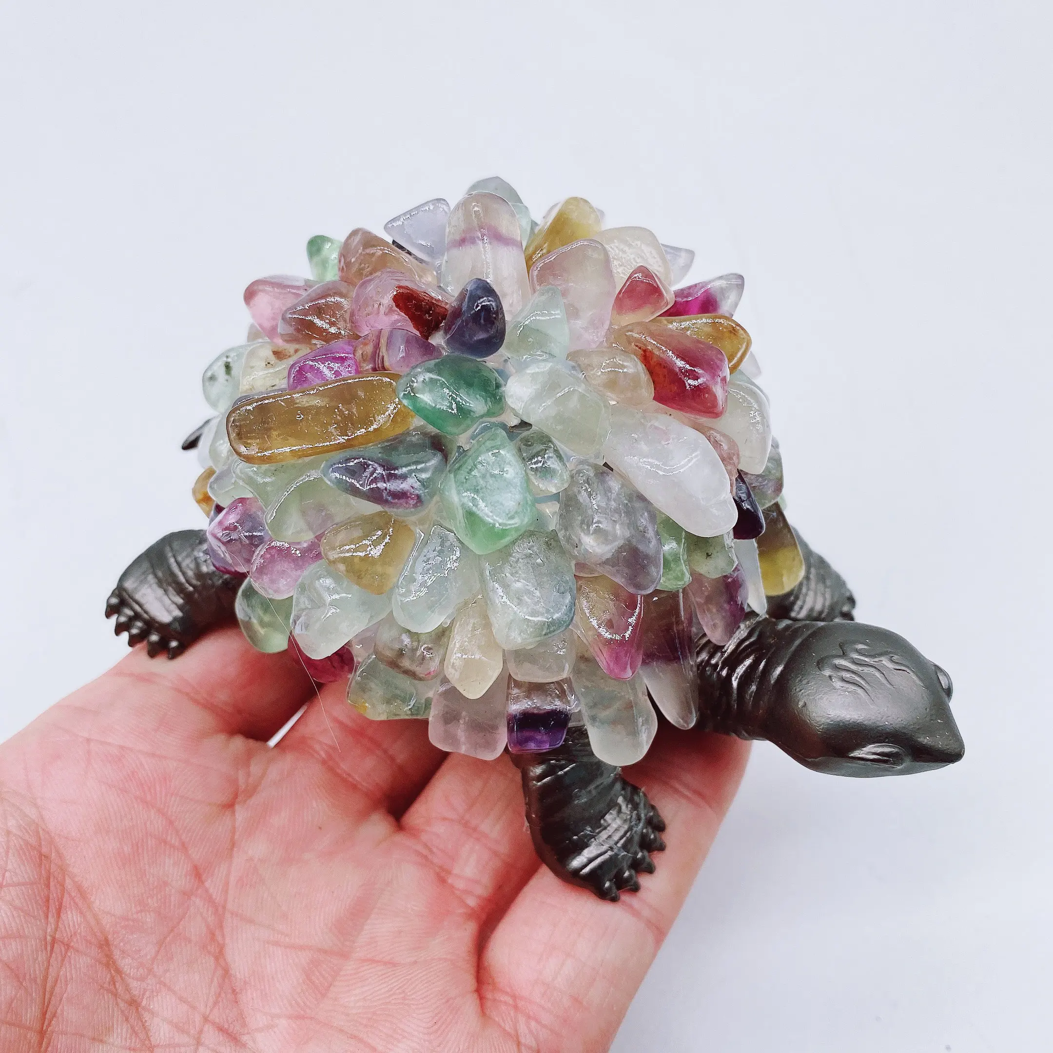 

1pc Natural Colored fluorite Energy Reiki tortoise carving decoration Crystal Quartz Healing High Quality Gemstone For Gift