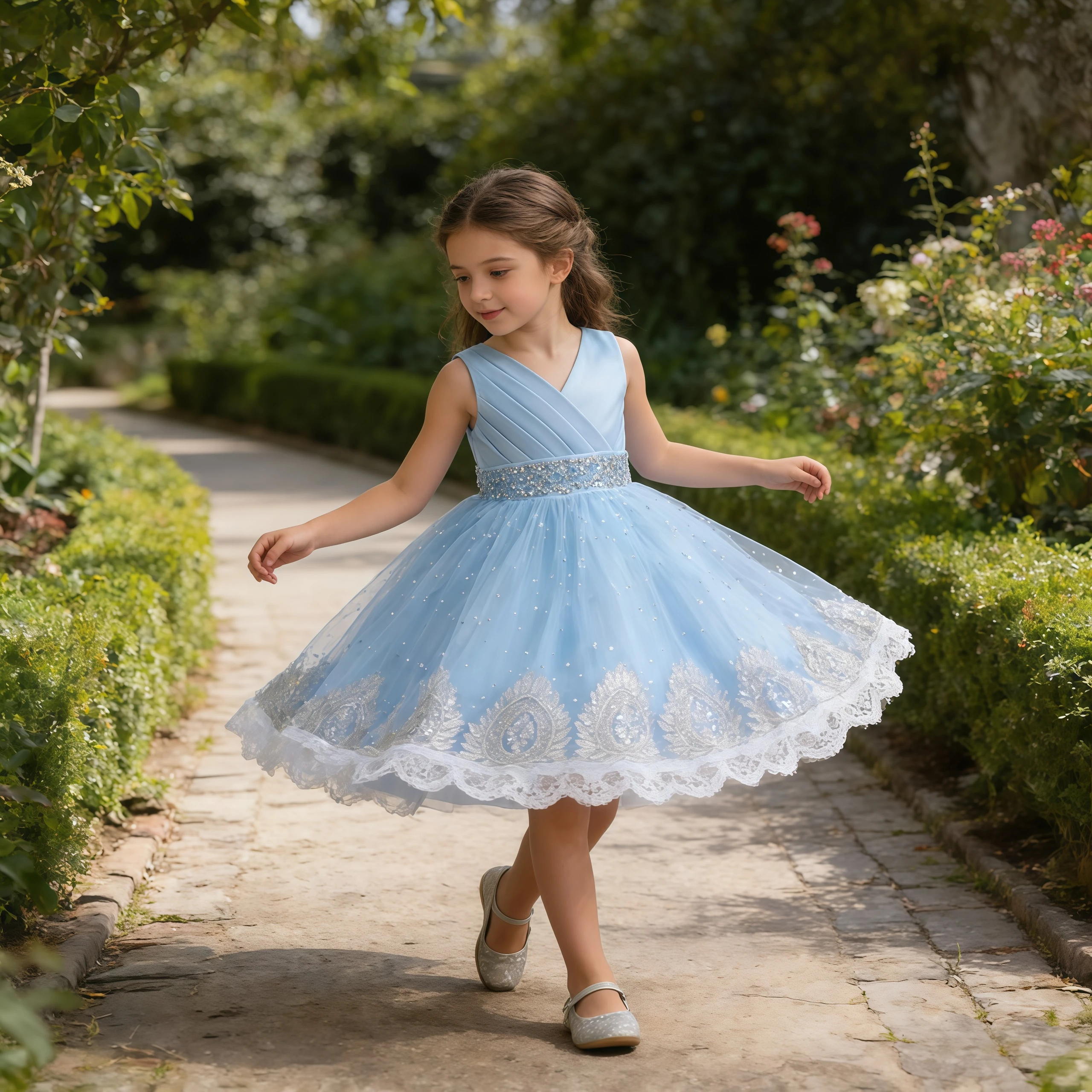 Summer Elegant Girls V Back Lace Beaded Princess Dress For Children Wedding Birthday Party Ceremony Pageant Performance Vestidos