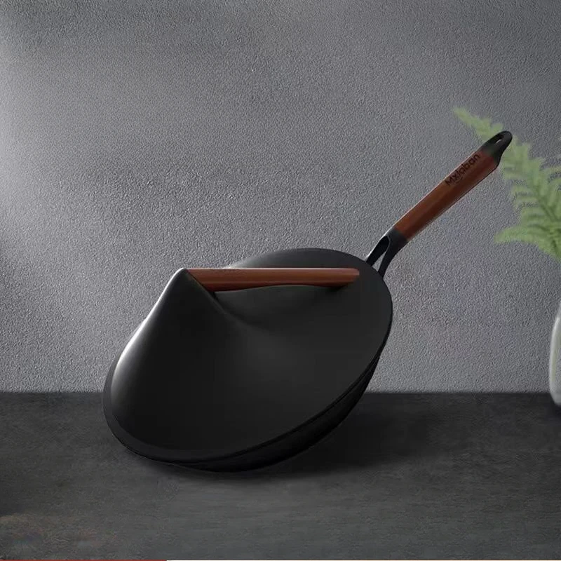 MOCKA Iron Pot Hat Pot Uncoated Wok Household Induction Cooker Gas Universal Flat Bottom kitchen cookware