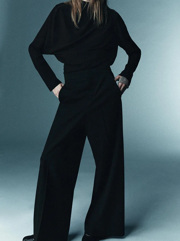 Faionable Straight Leggings Women's Winter New Arrival Mixed Fabric Slimming High Waist Pleated Pants Ethnic Stage Clothing