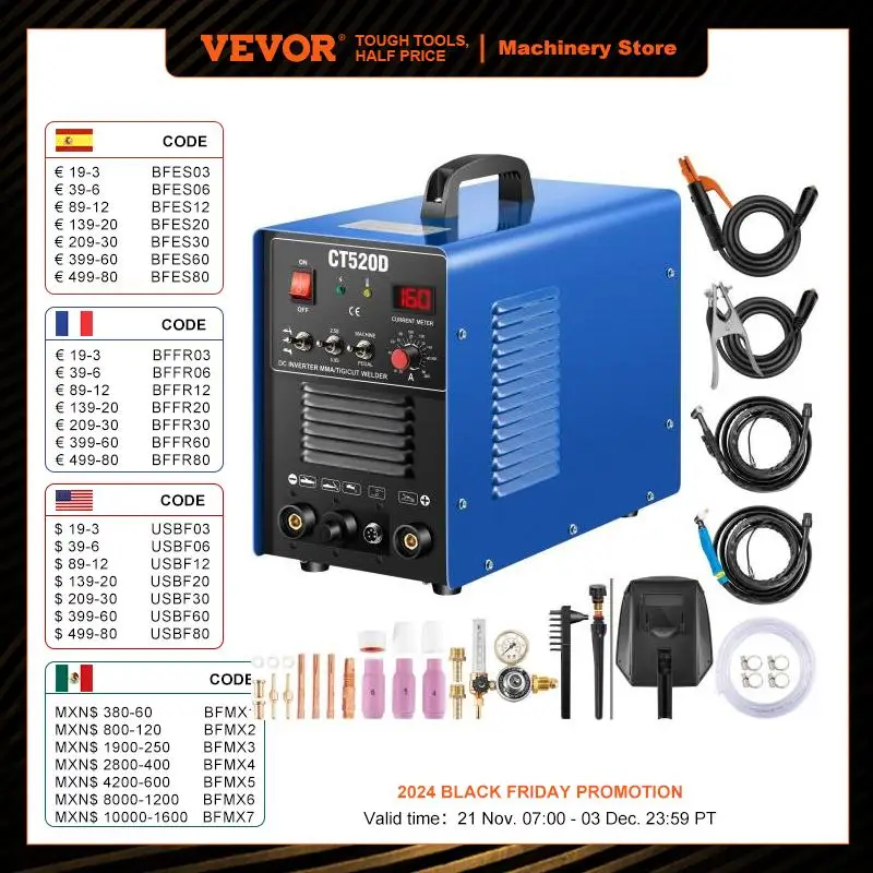 VEVOR 50A/200A CT520D Air Plasma Cutter 3in1 Combo IGBT Inverter TIG/MMA/Stick Multi Welder Steel Iron Aluminum Welding Machine