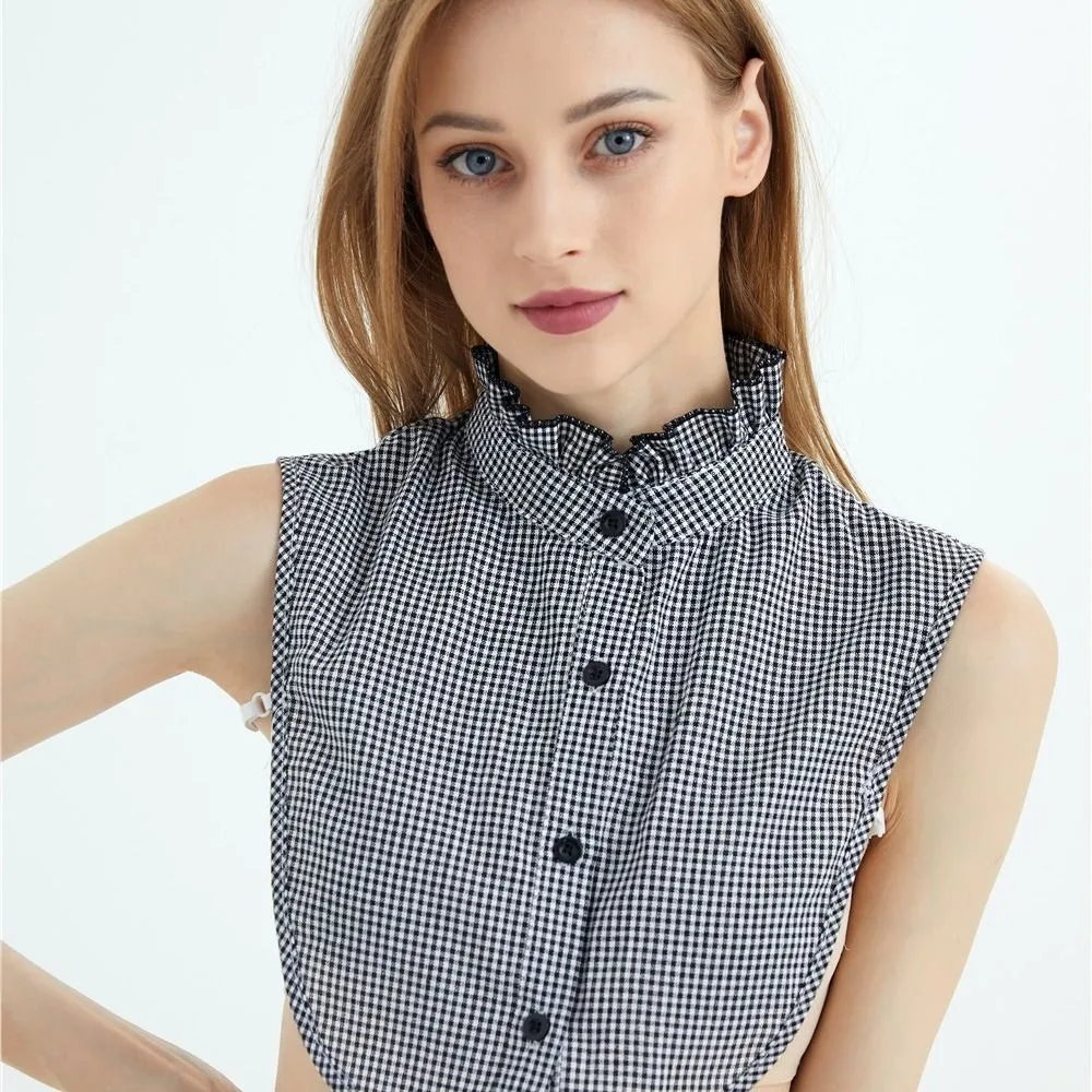 Simple Detachable Plaid Fake Collar Houndstooth Sharp Collar Lapel Half Shirt Korean Style Black False Blouse Collar Female