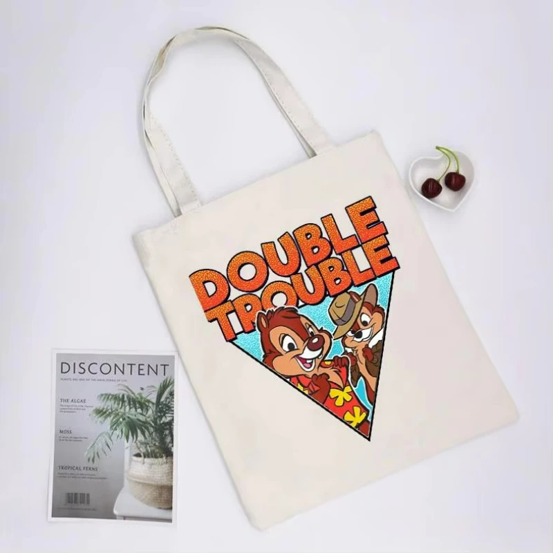 

Disney Chip N Dale Cartoon Print Canvas Shoulder Bag Women's Casual Tote Student Handbag Fashion Large Capacity Shopping Bags