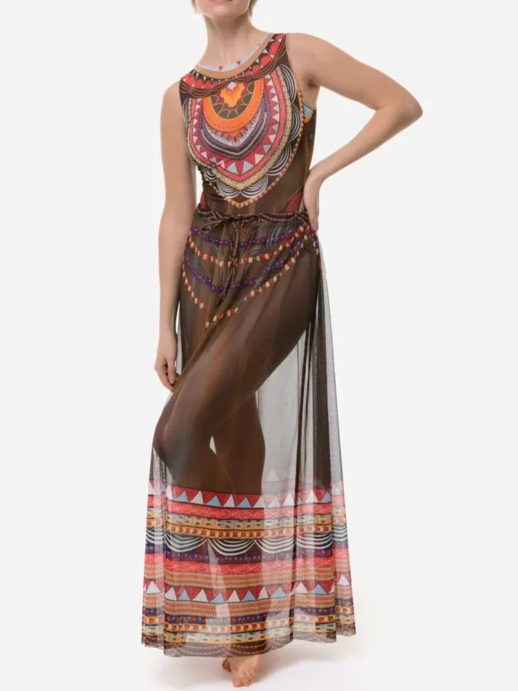 Retro Bikini Printed Fashion One Piece Swimsuit And Cover Up With Skirt Tight Women's Bandage Summer Beach Luxury Elegant 2025