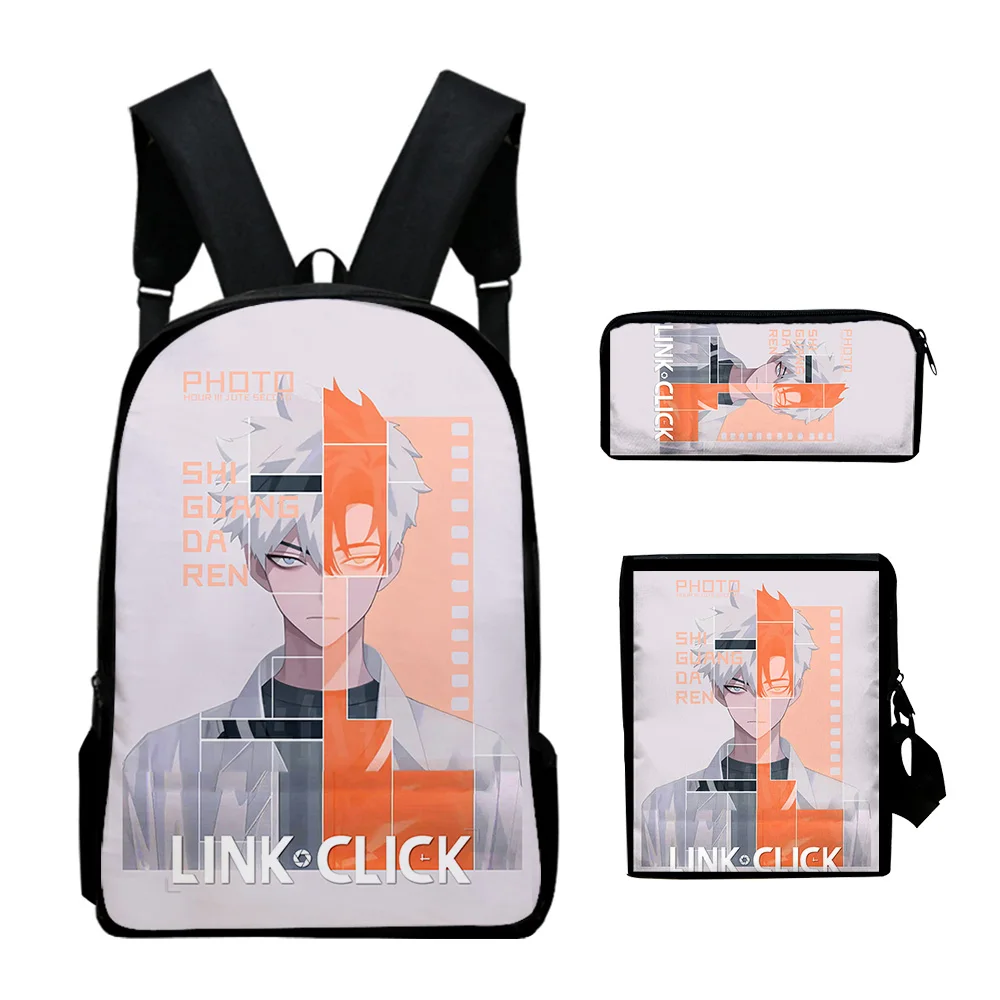 3D Print Anime School Bags, mochila portátil, mochila, bolsa de ombro inclinado, estojo de lápis, link click, moda clássica, 3pcs por conjunto