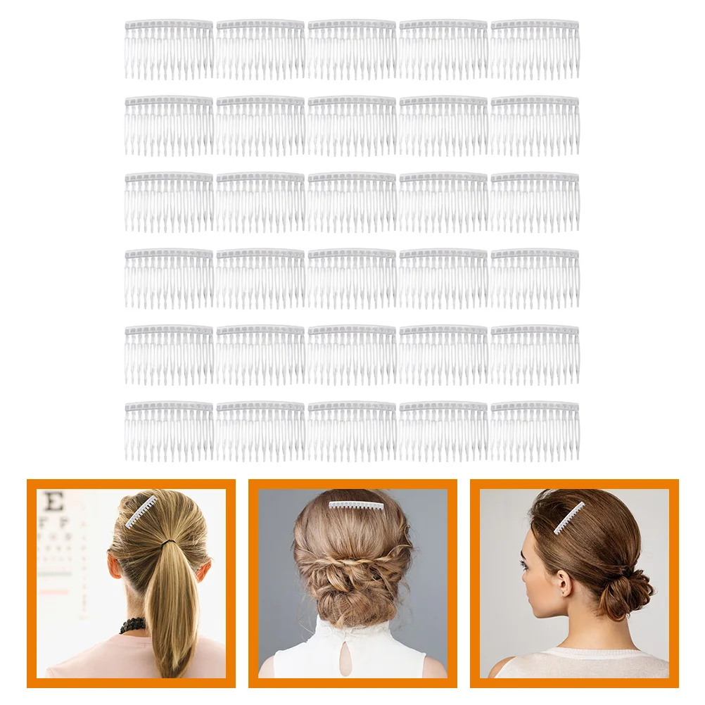 50 Pcs Transparent Plastic Hair Comb 50pcs (transparent White) Wedding Veil Combs Girls' Accessories Headpiece for Women Clip