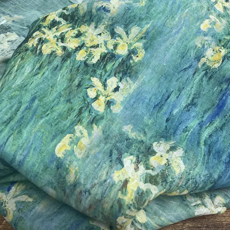 

1 ярд натуральной рами, ткань для одежды, желтая цветочная печать, швейная юбка, классическая рубашка, сумка, ткань Cheongsam