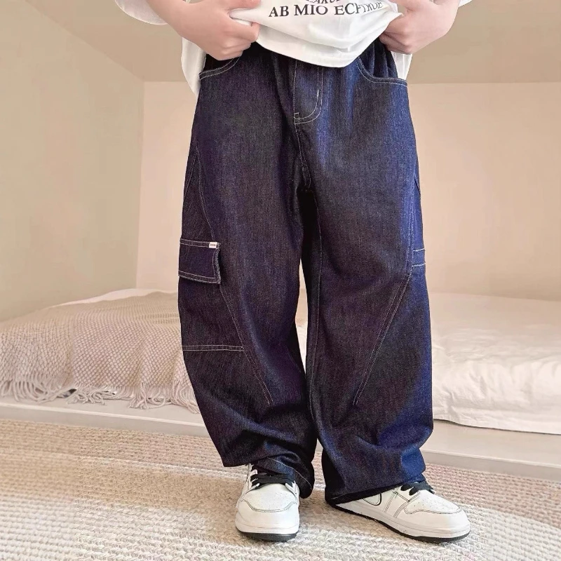 

2025 Children's Autumn New Product Design Sensory Work Clothes Large Pocket Soft Jeans