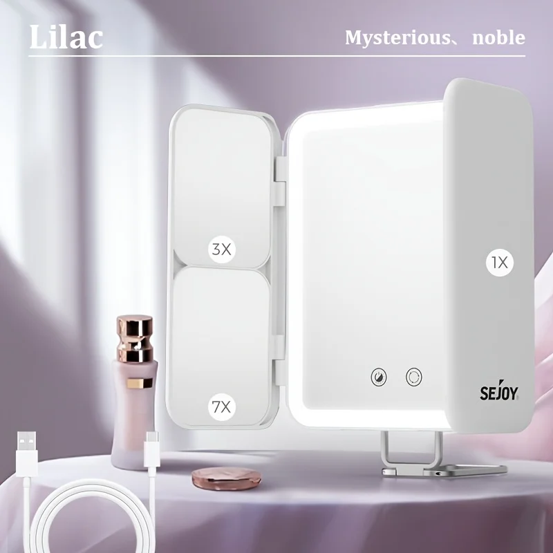 Sejoy Makeup Vanity Mirror with 3 Magnification and Color Modes Light, Magnifying Mirror with Touch Sensor and Rechargeable USB