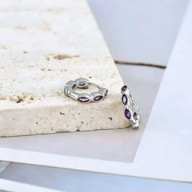 925 Sterling Silver Ear Needle Beautiful Purple Zircon Earrings Hoop Earrings Crystal Pendant Earring Fashion Wedding Jewelry