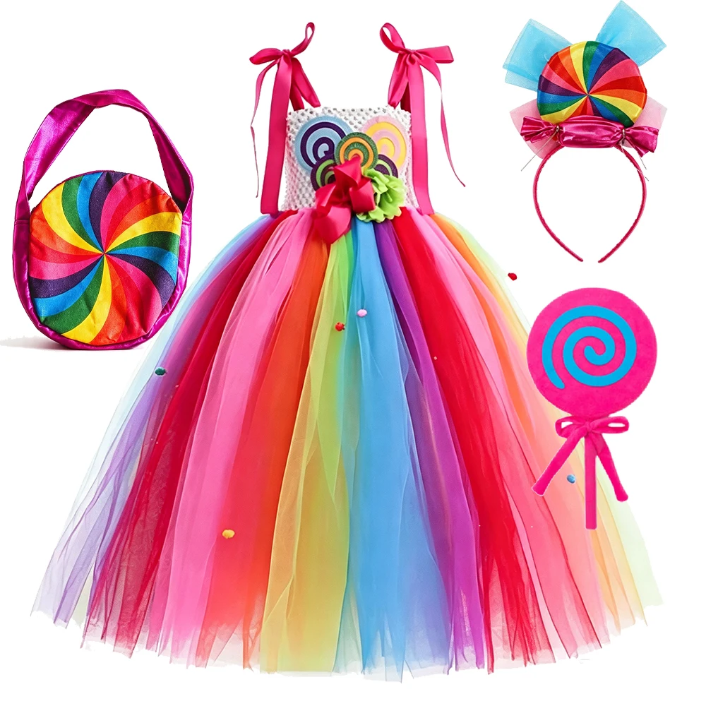 Halloween-Karnevalskostüm für Kinder, Lollipop-Kleidung, Purim-Kostüm, Hübsches Tutu, Flauschiges Bonbon-Prinzessinnen-Ballkleid – Detail 10