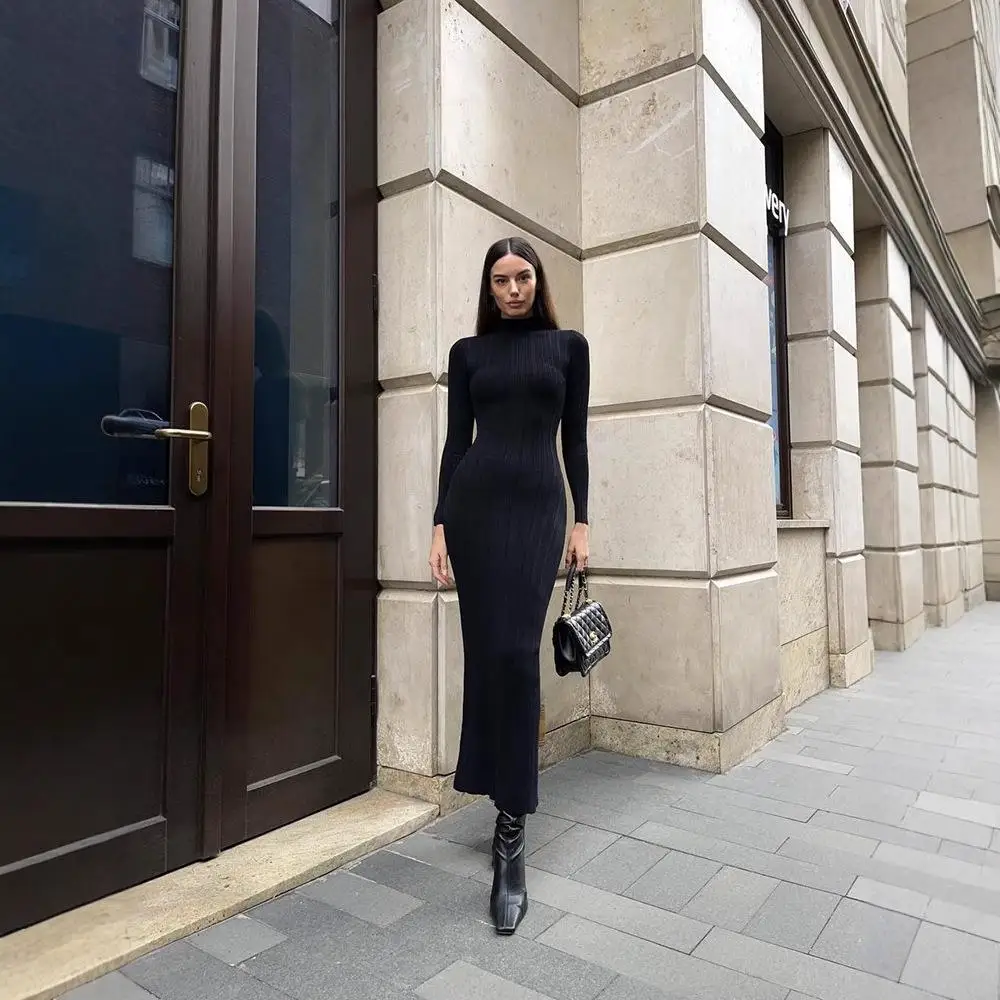 Sweter damski Ele High Ne, dzianinowy, dopasowany, jednolity kolor, jesienno-zimowy, nowy, modny, elegancki.