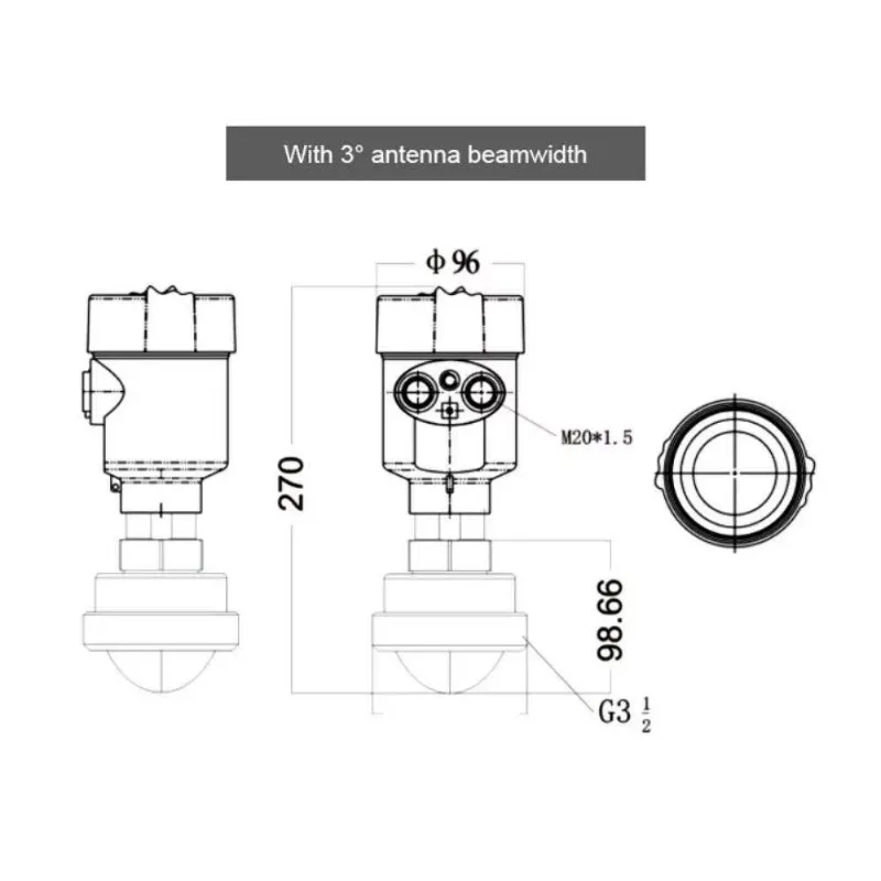 Intelligent Liquid Radar Level Material Meter Sensor Gauge 4-20mA RS485 24VDC 220VAC 120m Long Distance