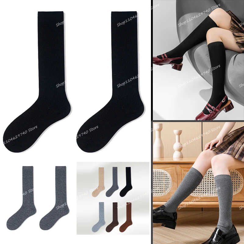 

Women's Black Grey Wool Knitted Warm Stockings Autumn Winter JK Skirt Tight Soft Calf-high Thigh-high Socks Fashion Accessories