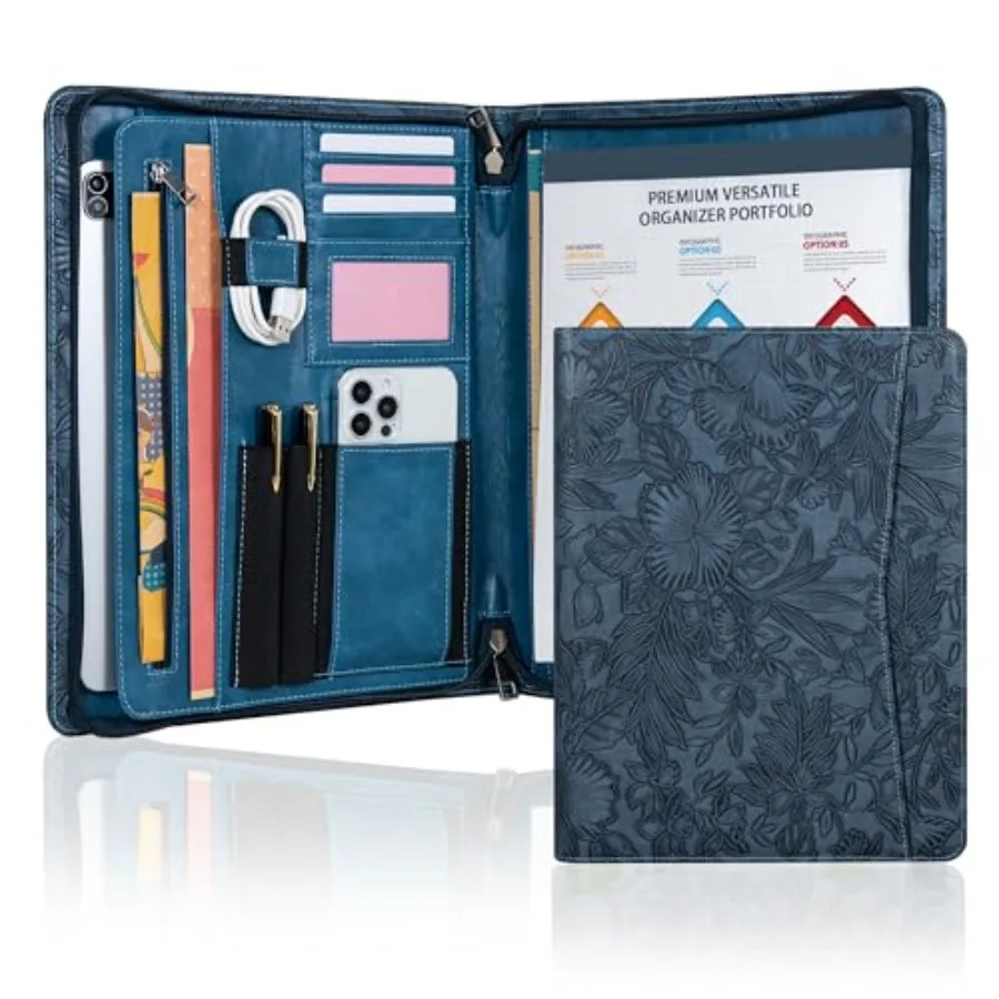 

Портфолио из тисненой веганской кожи для женщин: профессиональный органайзер с держателем для блокнота А4, для деловых документов