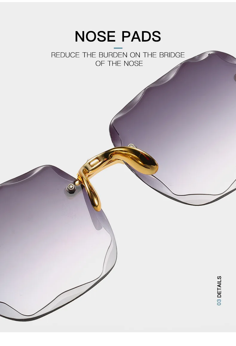 Sonnenbrillen für Damen, randlose Sonnenbrillen mit Diamantschliff-Gläsern, Markendesigner Ocean Shades Vintage Damenbrillen, Eyewear – Detail 7