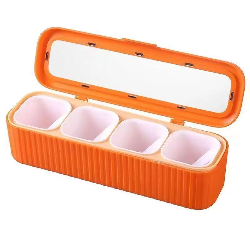 Seasoning Box, Set of 4 Crystal Seasoning Storage Container with Spoon Seasoning Rack Spice Pots for Pepper Spice Kitchen tools