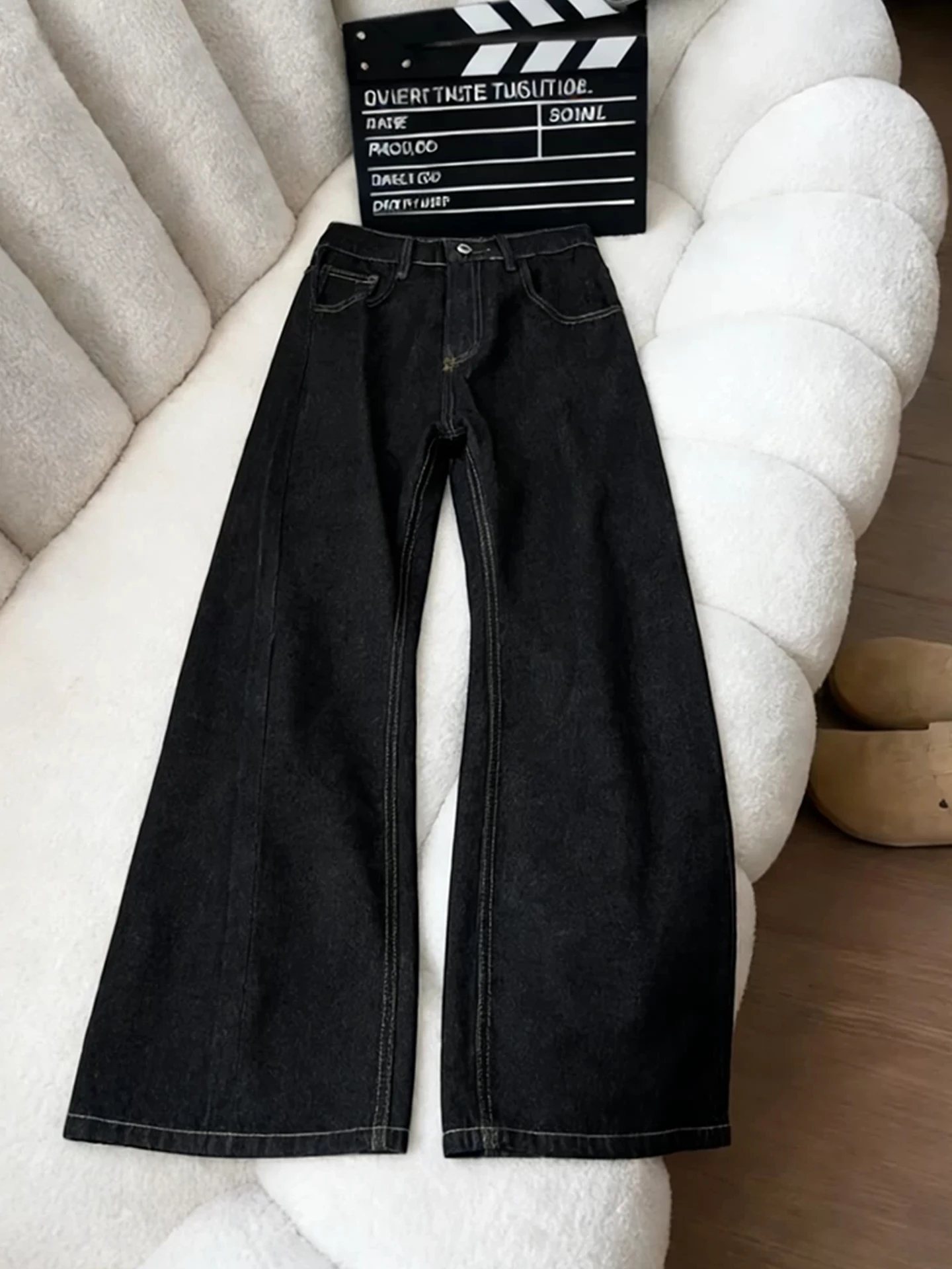 

Black Original Denim Men's Straight Leg Loose Wide Leg Pants Micro Flared American High Street Vibe Jeans Casual High Waist