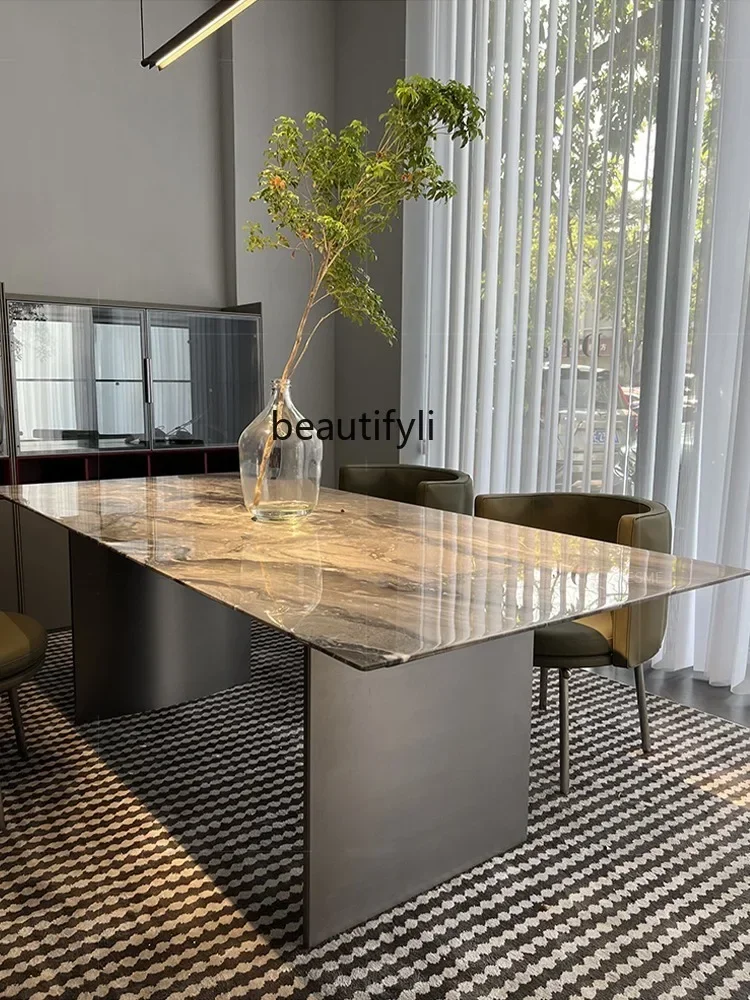 

Natural Marble Dining Table High-end Italian Light Luxury 6-person Dining Table Simple Fashion Home