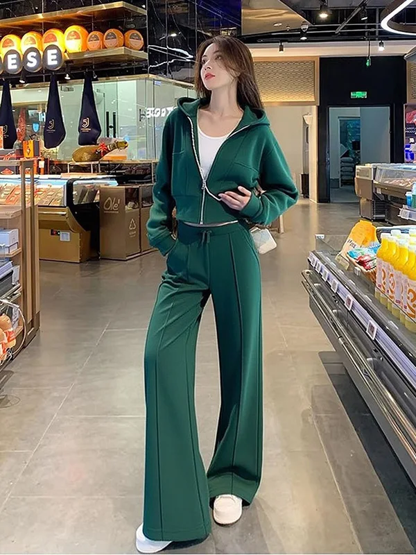 

Sli Spor Women's Sweatirt And Wide Leg Pants Two Piece Set Anti Aging Slimming High Waist Long Sve Hoodie Casual F...