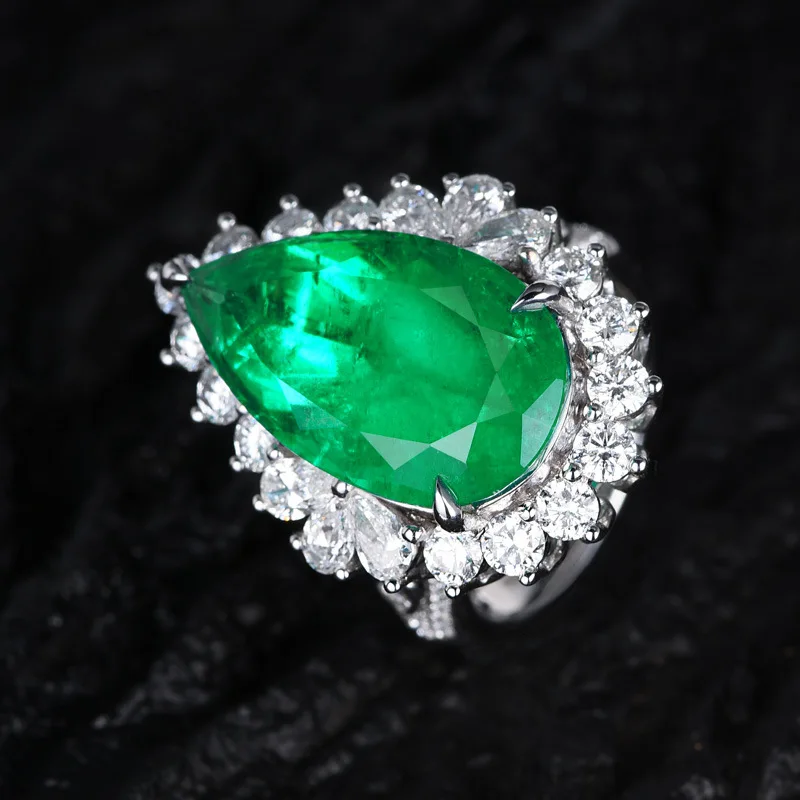 Luxury Water Drop Lab Emerald Sapphire Open Ring Exquisite Silver 925 Banquet Finger Rings Valentine\'s Day Gifts