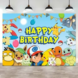 Happy Birthday Party Pokemon Backdrop Decoration Kids Boy Baby Shower Pikachu Anime Photography Background Banner Vinyl Poster